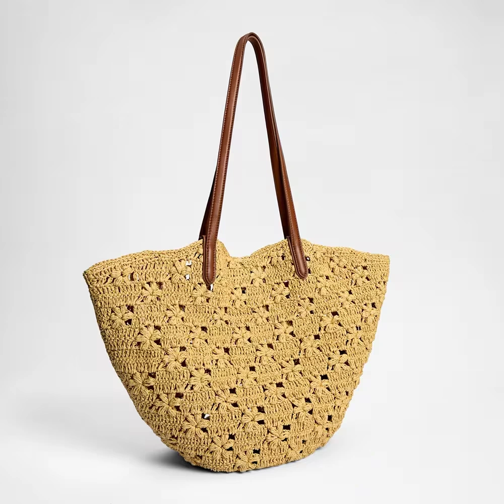 Layla Floral Raffia Fan Tote