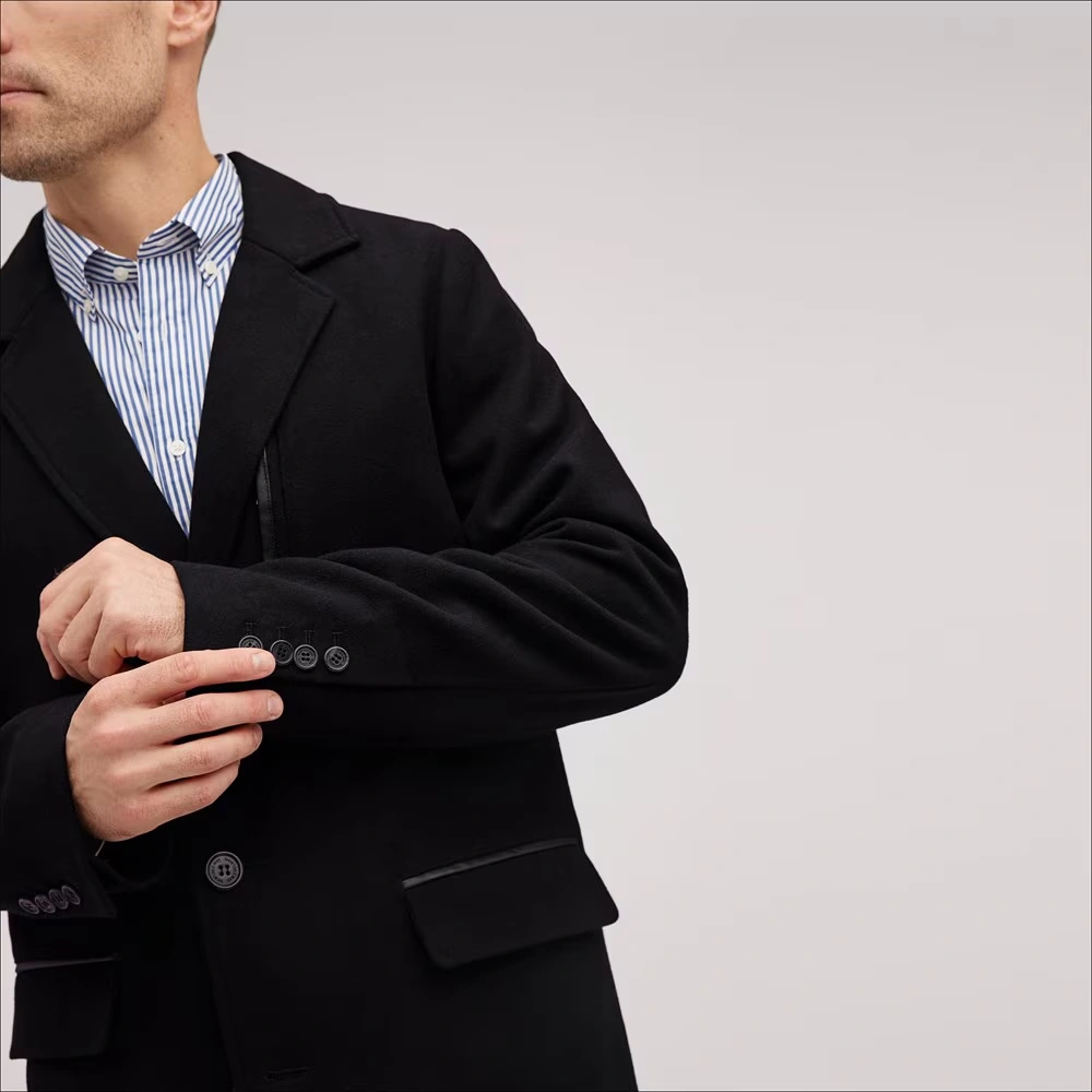 Single Breasted Wool Pu Trim Coat