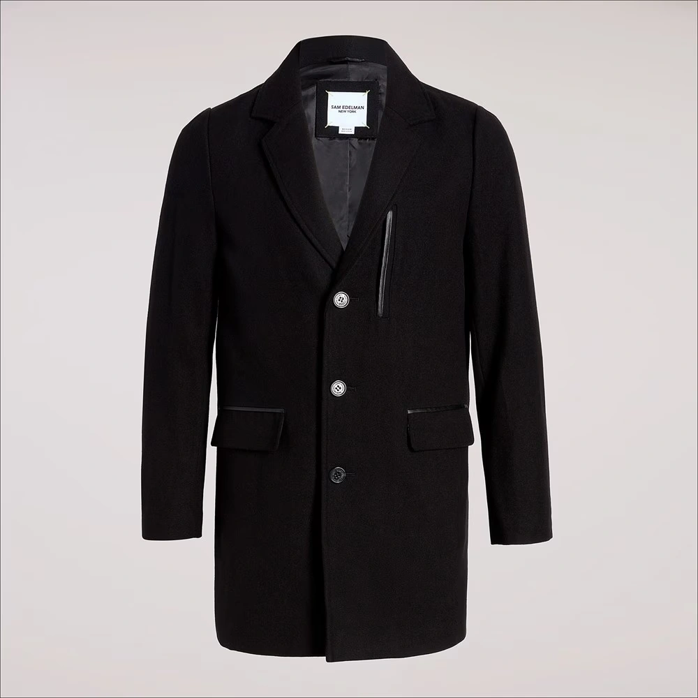 Single Breasted Wool Pu Trim Coat