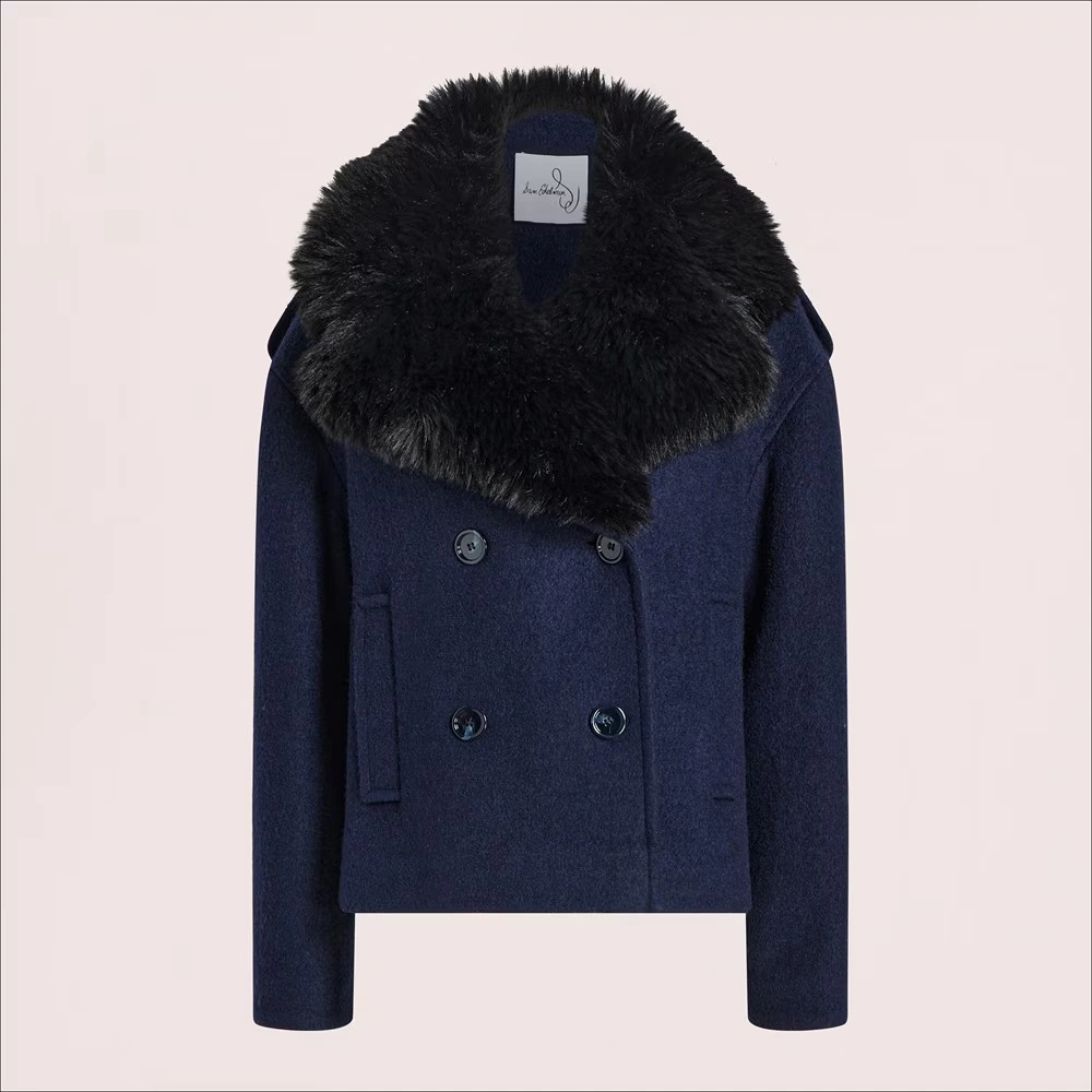 Double Breasted Peacoat with Removable Faux Fur Collar